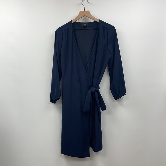 J. Crew Blue Sheath Dress with V-Neck and Bishop Sleeves - Picture 2 of 8